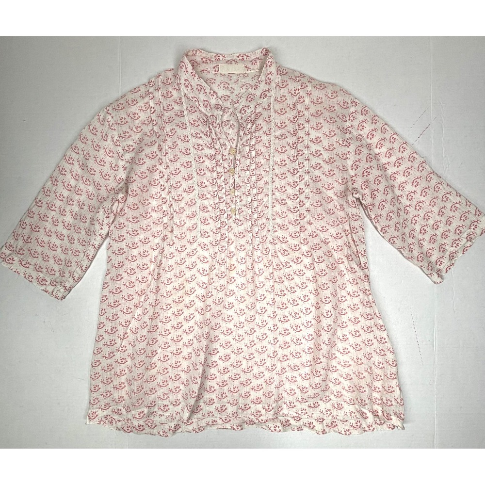 CP Shades Hand Dyed Linen Tunic Top Babydoll Womens Small Floral Print